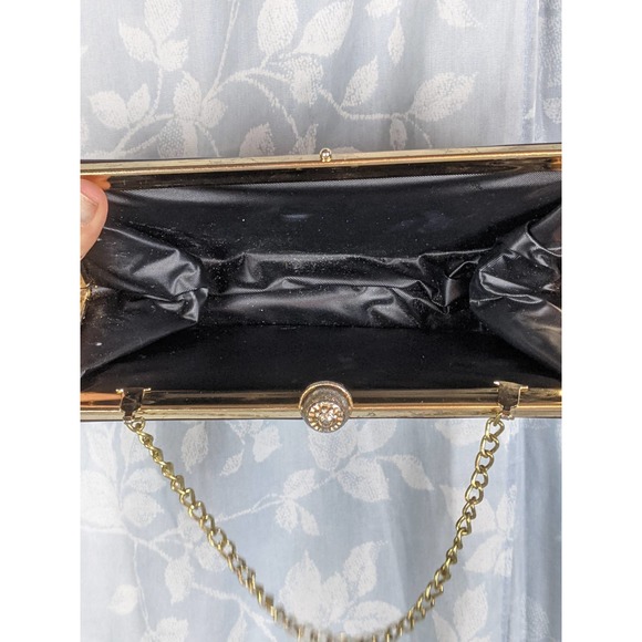 Vtg 60s Brown Vinyl Clutch With Chain - Picture 3 of 3